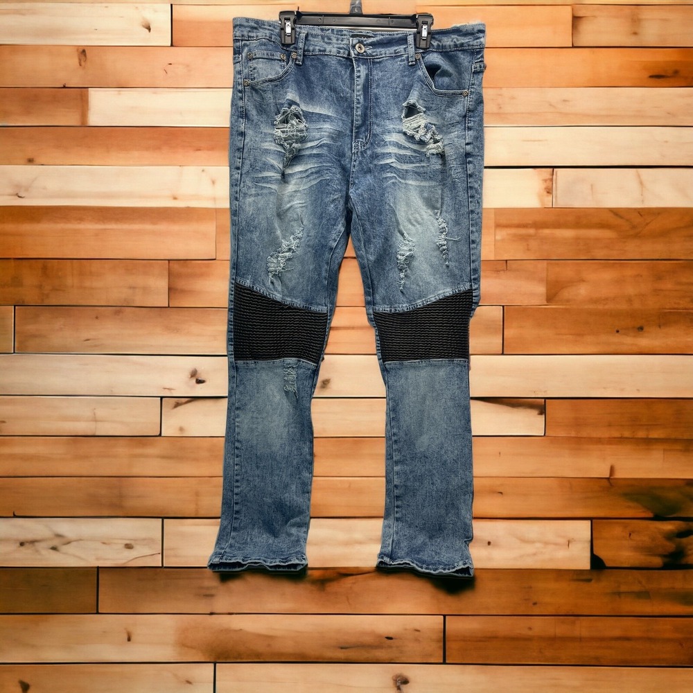 M. Society Mens 40/32 Distressed Blue Jeans Pants‎